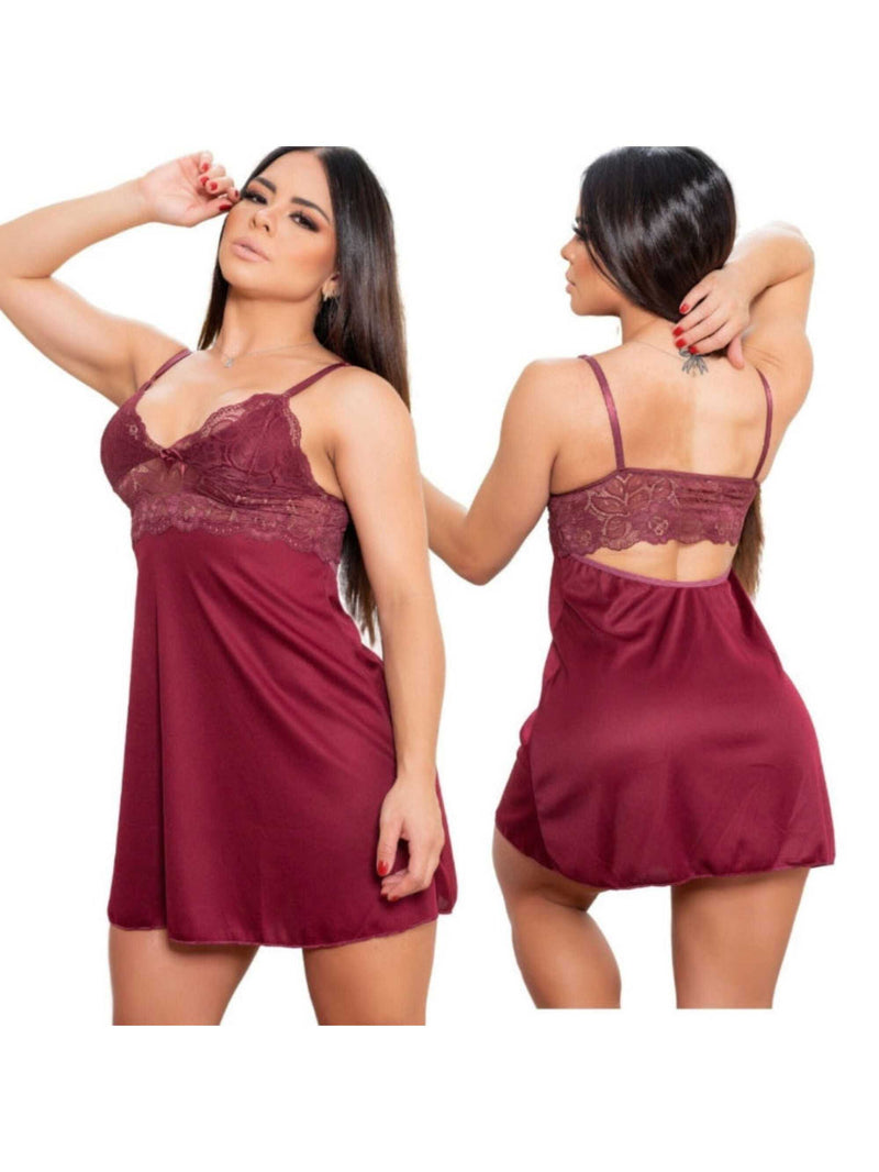 Camisola feminina com renda e calcinha sexy