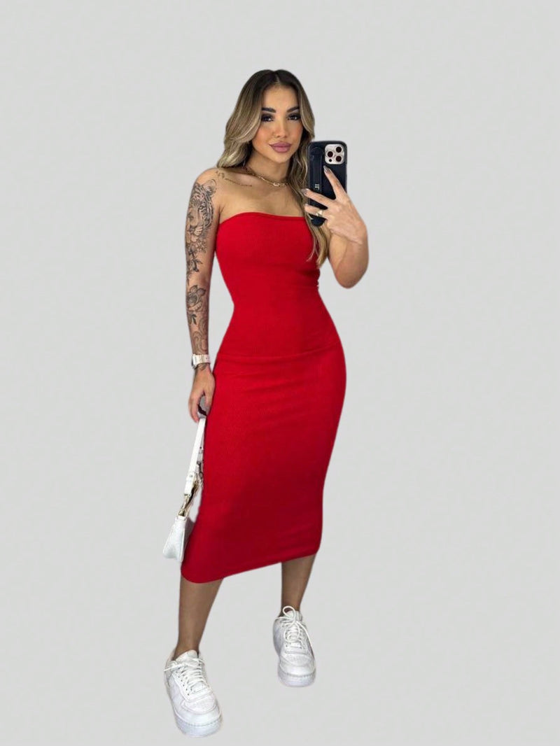 Vestido Midi Tomara que Caia Canelado - Elegância e Conforto em um Único Vestido!