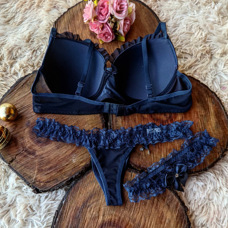 Conjunto Perneira lingerie de luxo calcinha fio dental langerie sensual