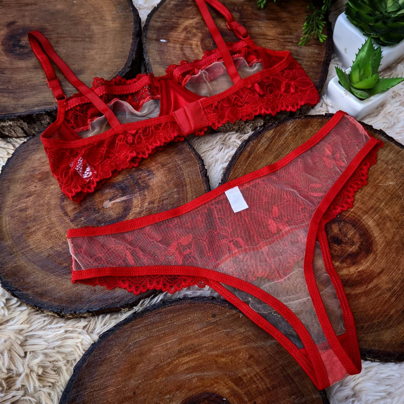 Conjunto Lingerie sem Bojo com Aro com Tule Invisível Calcinha Sensual Sutiã Confortavel Langerie Margareth