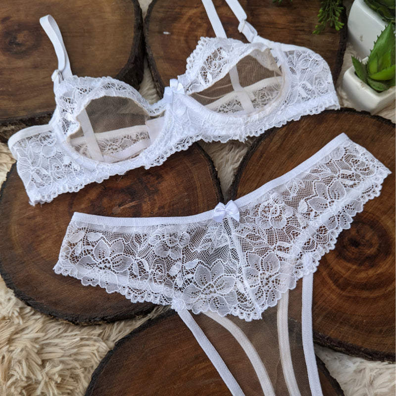 Conjunto Lingerie sem Bojo com Aro com Tule Invisível Calcinha Sensual Sutiã Confortavel Langerie Margareth