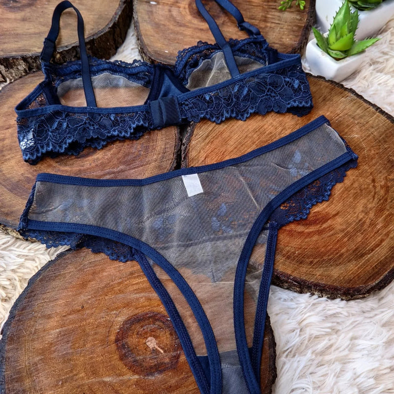 Conjunto Lingerie sem Bojo com Aro com Tule Invisível Calcinha Sensual Sutiã Confortavel Langerie Margareth